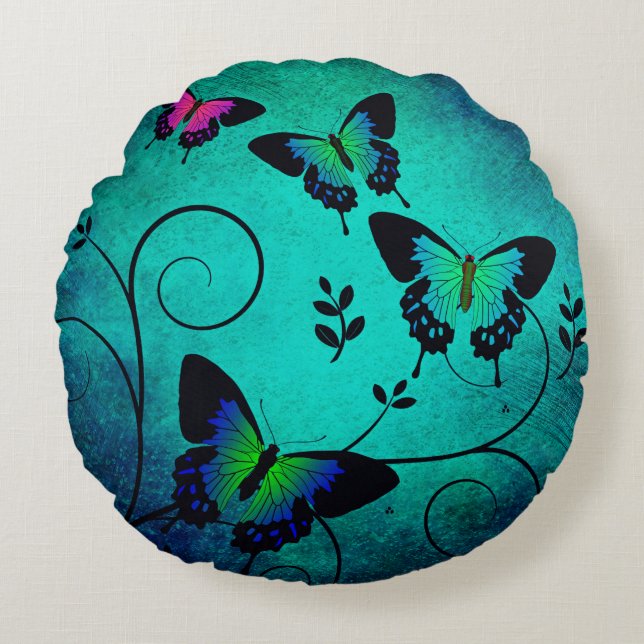 Texture butterflies background round cushion (Front)