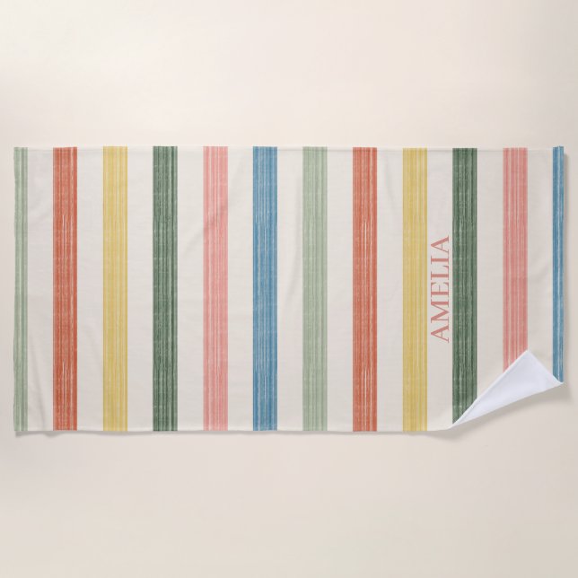 Texture | Cabana Stripes Personalized Beach Towel (Front)