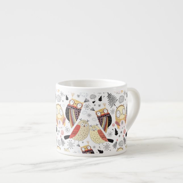 Texture funny owl espresso cup (Front Right)