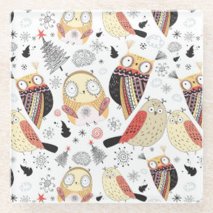 Texture funny owl glass coaster