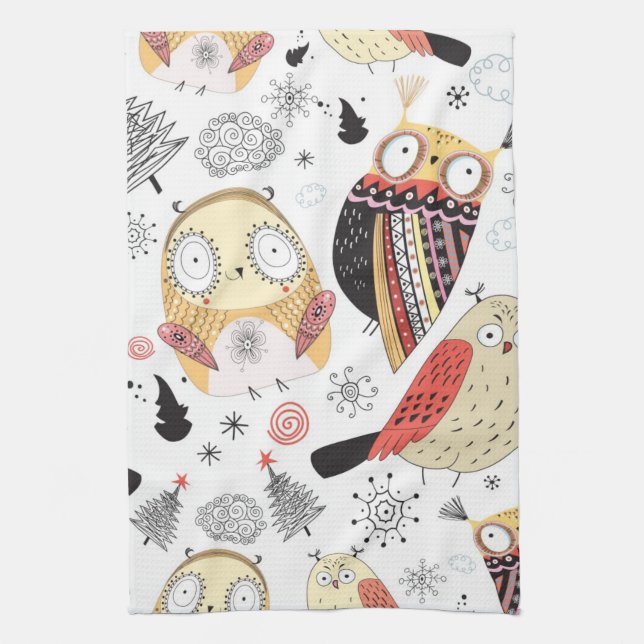 Texture funny owl tea towel (Vertical)