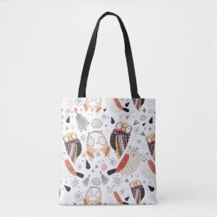Texture funny owl tote bag