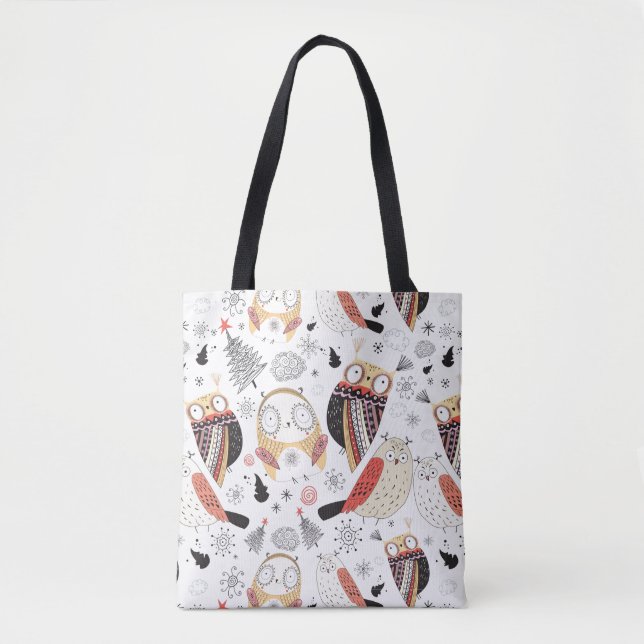 Texture funny owl tote bag (Front)
