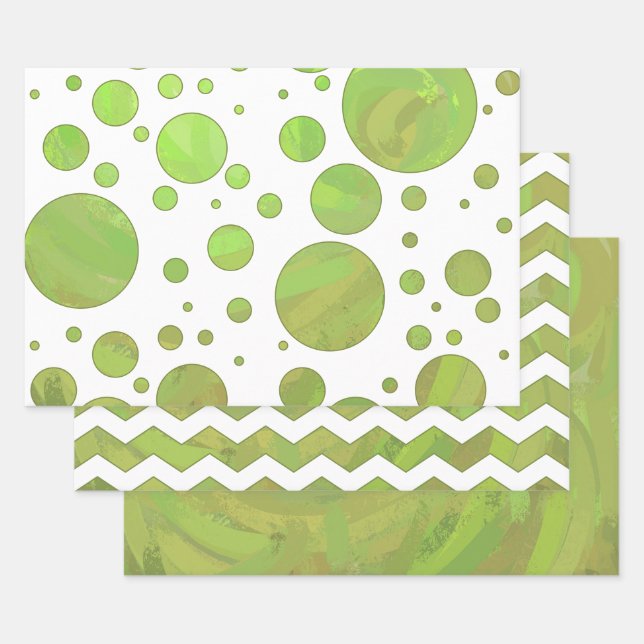 Texture Green Colour Coordinated Patterns Wrapping Paper Sheet (Set)