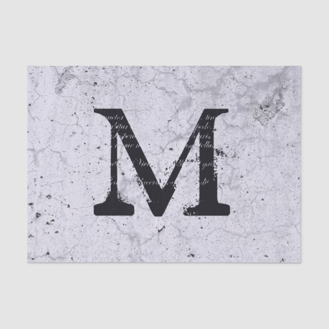 Texture Grey Farmhouse Rustic Vintage Monogram Tissue Paper (Front)