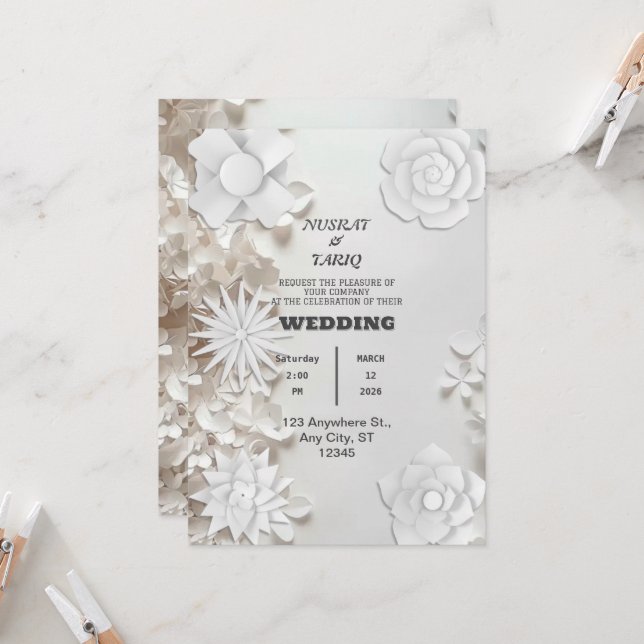 Texture Grey Nikah Islamic Wedding Invitation (Front/Back In Situ)