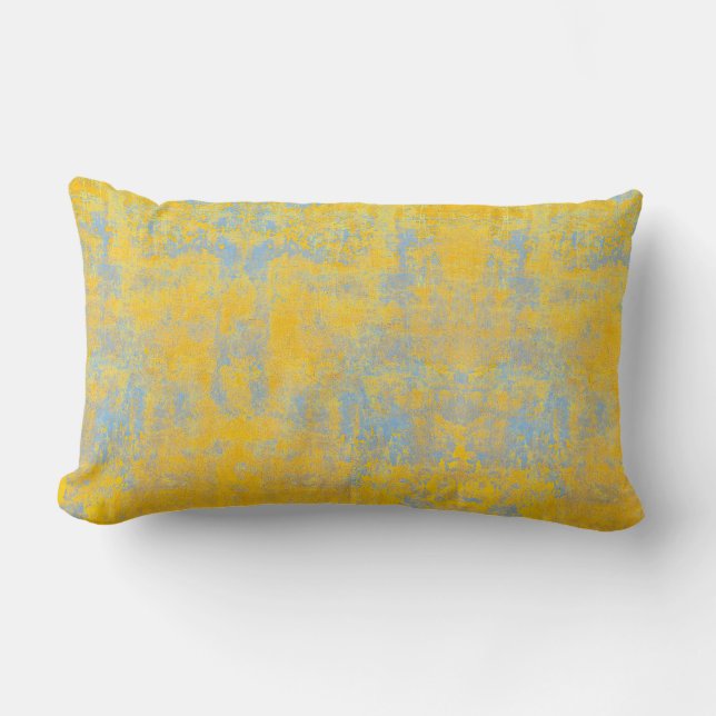 texture in sky blue and yellow lumbar cushion (Front)
