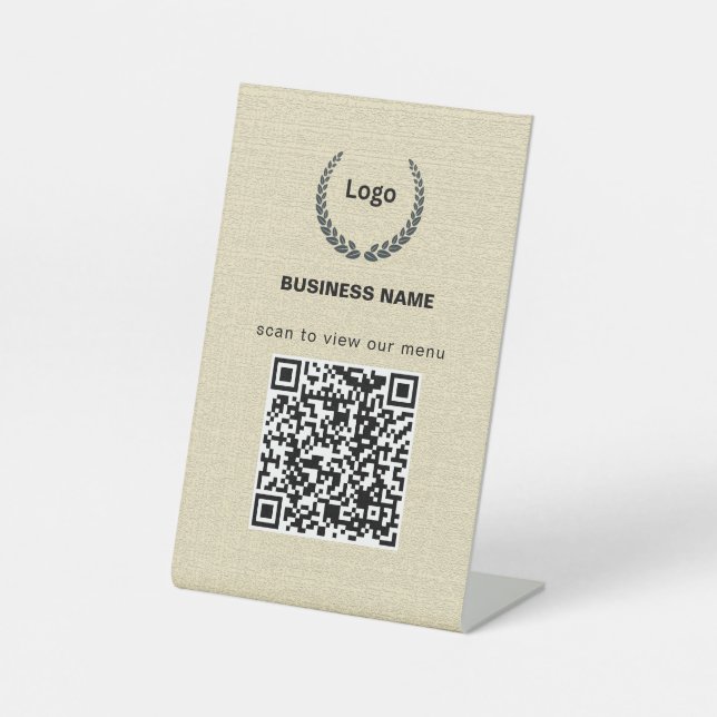 Texture Logo Restaurant Menu QR Code Business Pedestal Sign (Front)