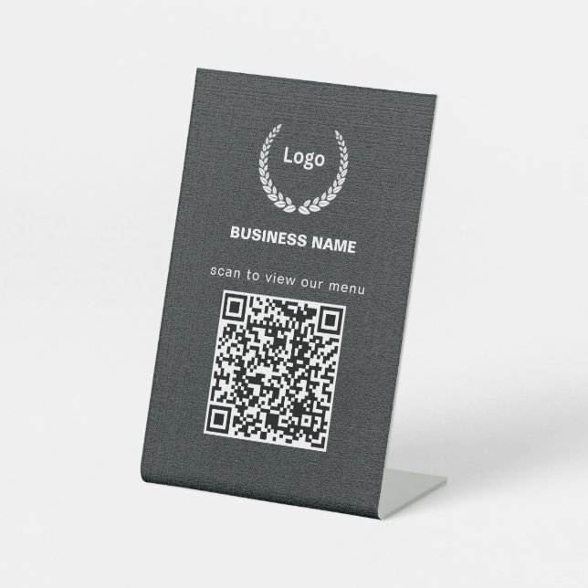 Texture Logo Restaurant Menu QR Code Business Pedestal Sign (Front)