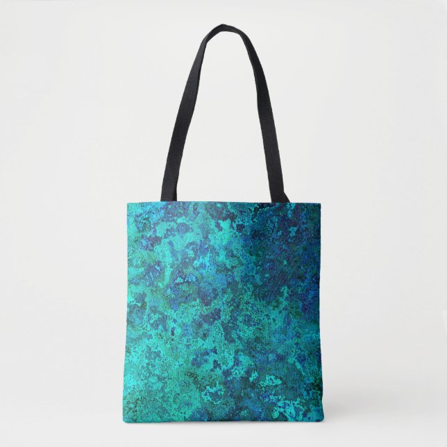 Texture marble stone look blue turquoise teal tote bag (Front)