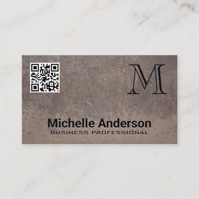 Texture Metal | Monogram QR Code Business Card (Front)
