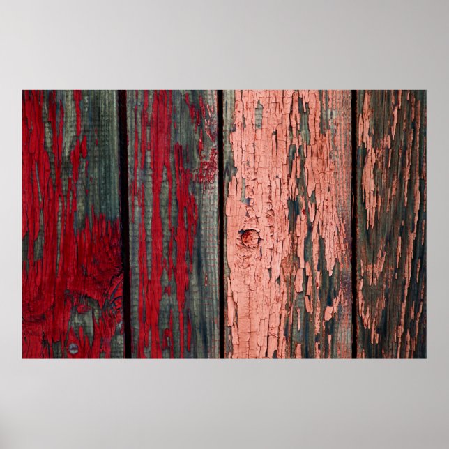 Texture of old wooden fence painted in red and ora poster (Front)
