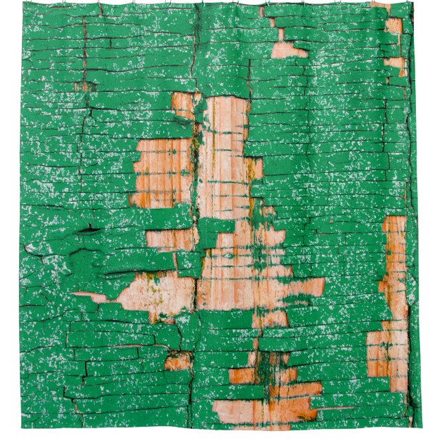 Texture of old wooden fence with shabby paint. Gre Shower Curtain (Front)