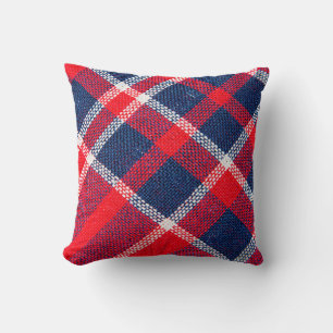 Texture of red and blue a chequered woollen fabric cushion