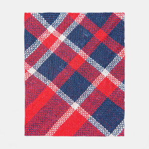 Texture of red and blue a chequered woollen fabric fleece blanket