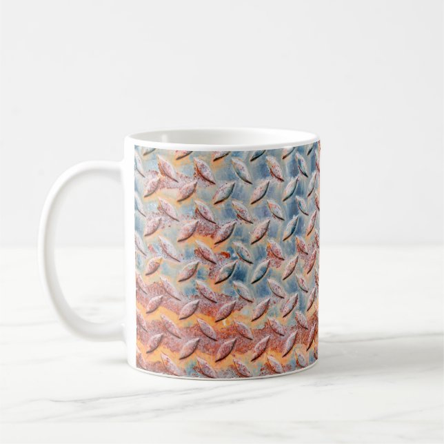 Texture of rusty metal mesh. Closeup Rusty metal p Coffee Mug (Left)