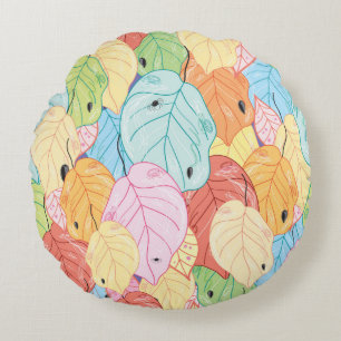 texture of the bright coloured leaves round cushion