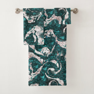 Texture of white spots mixed in aquamarine to cyan bath towel set