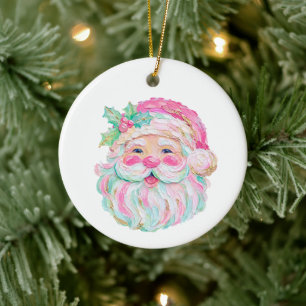 Texture Paint Look Preppy Santa Face Christmas Ceramic Tree Decoration