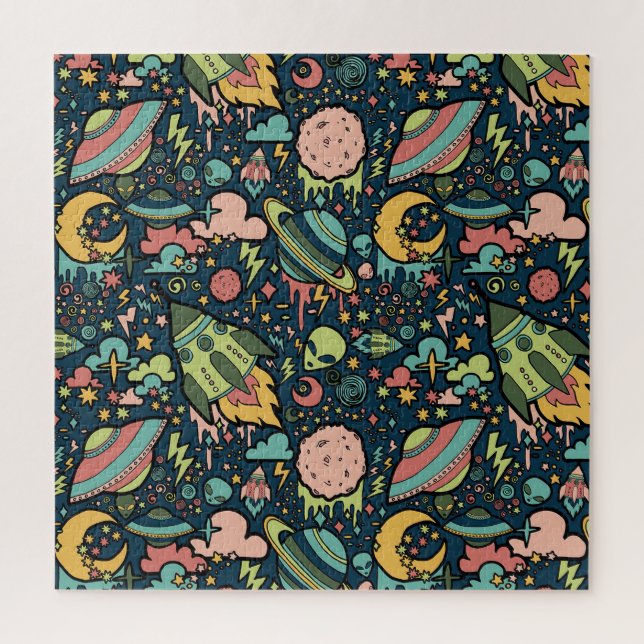 Texture Patterns Aliens Rockets Space Jigsaw Puzzle (Vertical)