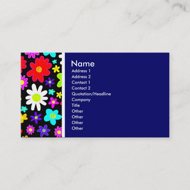 Texture Tone (Cartoon Flowers) Dark Blue Business Card (Front)