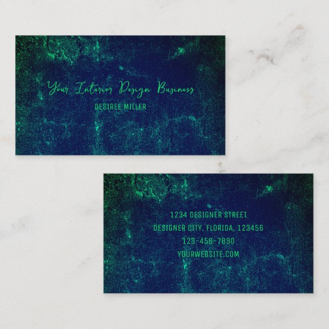 Texture Vintage Dark Green Blue Grunge Business Card (Front/Back)