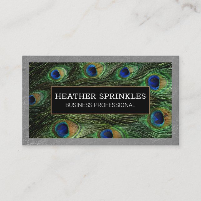 Texture Wall Border | Peacock Feathers Business Card (Front)