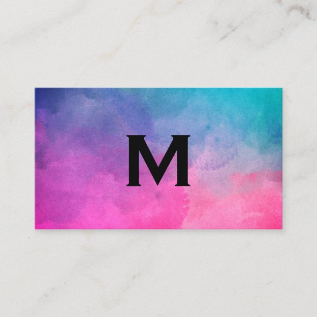 Texture Watercolor Monogram Business Card (Front)