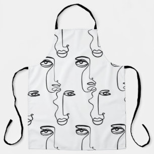 Texture with abstract faces. One continuous line p Apron