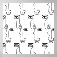Texture with abstract faces. One continuous line p