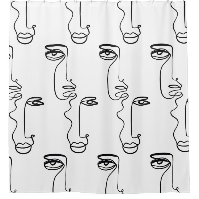 Texture with abstract faces. One continuous line p Shower Curtain (Front)