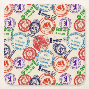Texture with real stamps. square paper coaster