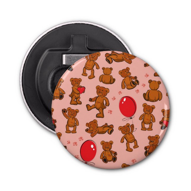 Texture With Teddy Bears, Hearts Bottle Opener (Front)