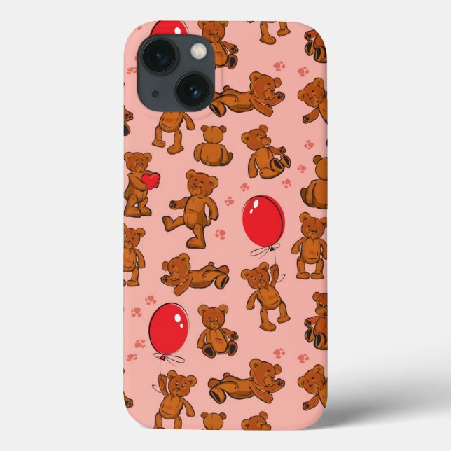 Texture With Teddy Bears, Hearts Case-Mate iPhone Case (Back)