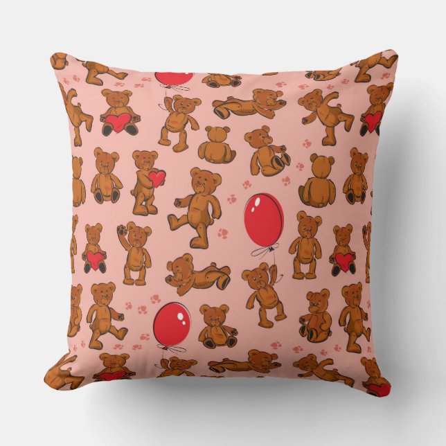 Texture With Teddy Bears, Hearts Cushion (Front)