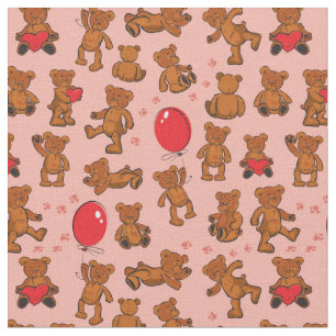 Texture With Teddy Bears, Hearts Fabric