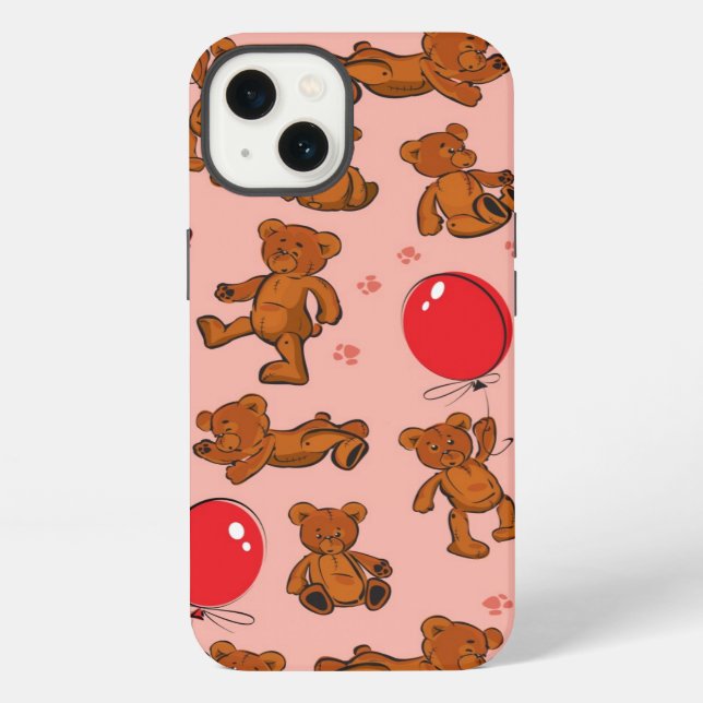 Texture With Teddy Bears, Hearts iPhone Case (Back)