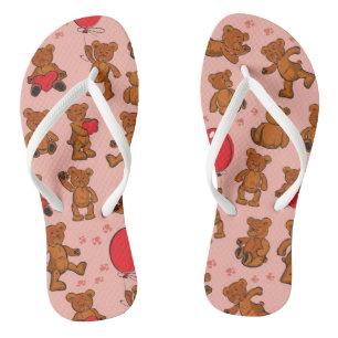 Texture With Teddy Bears, Hearts Jandals