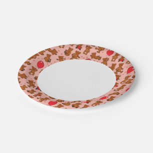 Texture With Teddy Bears, Hearts Paper Plate