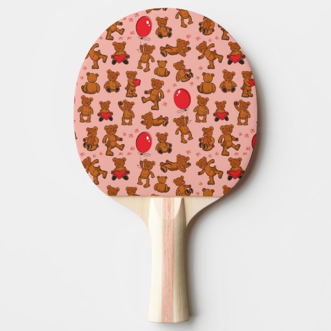 Texture With Teddy Bears, Hearts Ping Pong Paddle (Front)