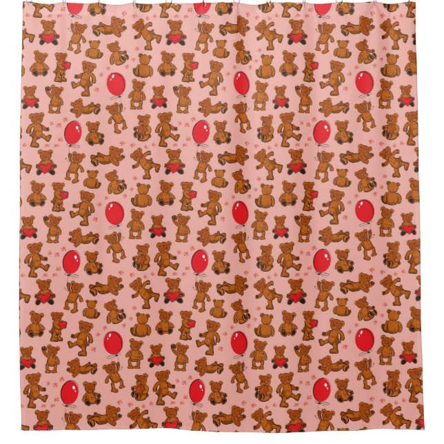 Texture With Teddy Bears, Hearts Shower Curtain (Front)