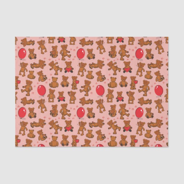 Texture With Teddy Bears, Hearts Tissue Paper (Front)