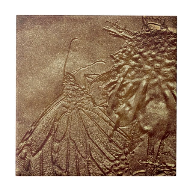 Textured Aged Butterfly Nature Art Tile (Front)
