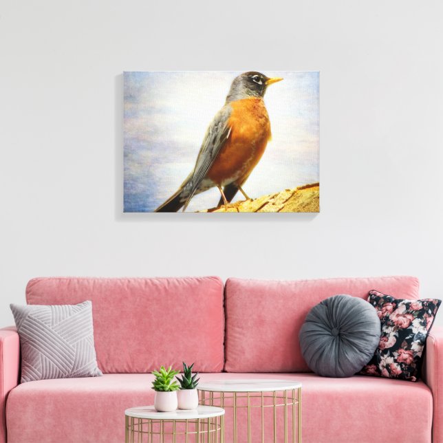 Textured American Robin Stretch Canvas Print (Insitu(LivingRoom))