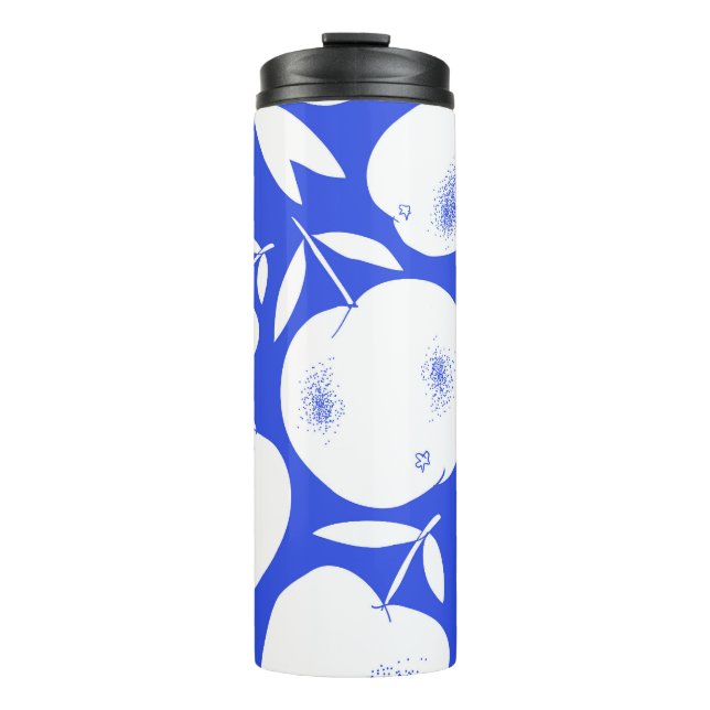 Textured Apple Silhouettes: Hand-Drawn Pattern Thermal Tumbler (Front)