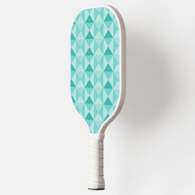Textured aqua blue triangles blocks pickleball paddle (Left)