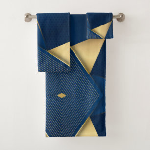 Textured Background Stripes Curves Blue and Gold Bath Towel Set