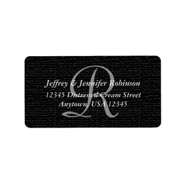 Textured Black Monogram Return Address Label (Front)