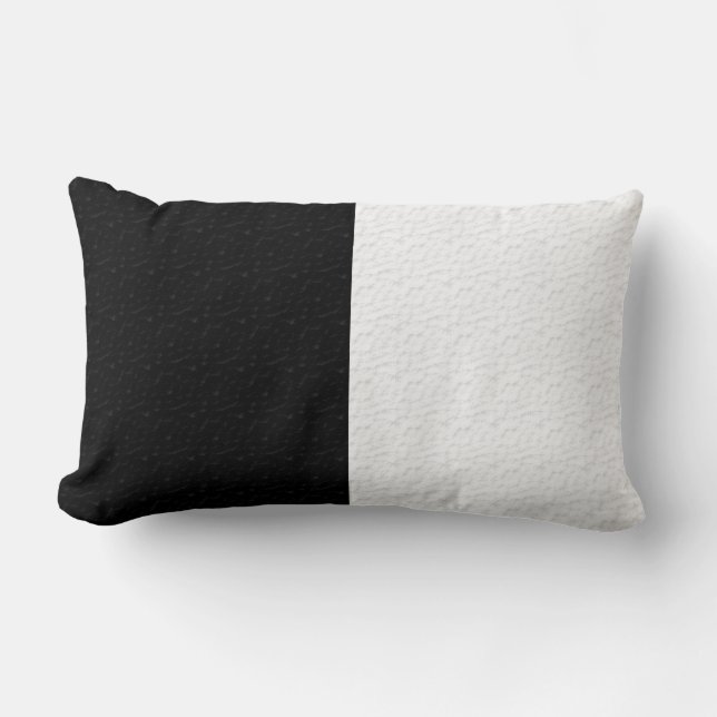 Textured Black White Two Colour Half Stripes Lumbar Cushion (Front)