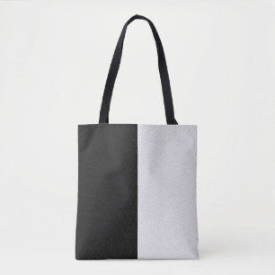 Textured Black White Two Colour Half Stripes Tote Bag